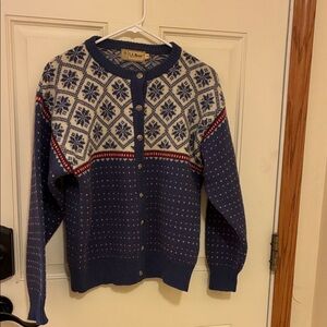 L.L. Bean Nordic Blue and Cream Cardigan